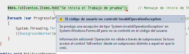 Excepción no controlada, no se puede a recursos desde otros hilos de ejecución